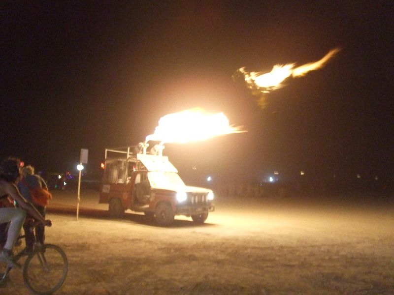 DPW vehicle blasting it's flame thrower