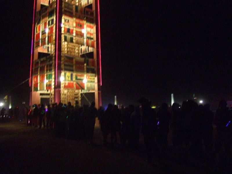 People waiting to climb the stairs to the top of the obelisk.