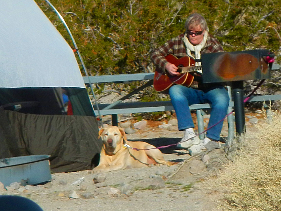 Doug playing guitar in the morning, with Rugby. Doug playing guitar in the morning, with Rugby.